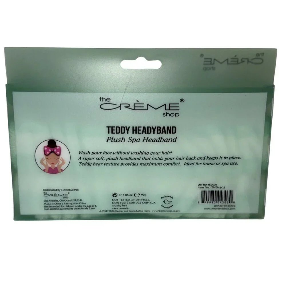 The Creme Shop Teddy Headband Headyband Green White Stripe Spa Bow NEW